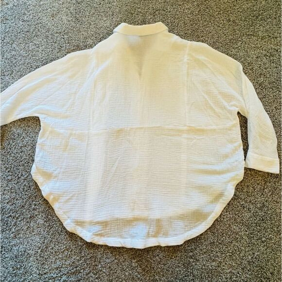 Cato Womans Plus Size Portofino Peasant White Button Down Collar V Neck SZ 18-20 - Picture 2 of 10